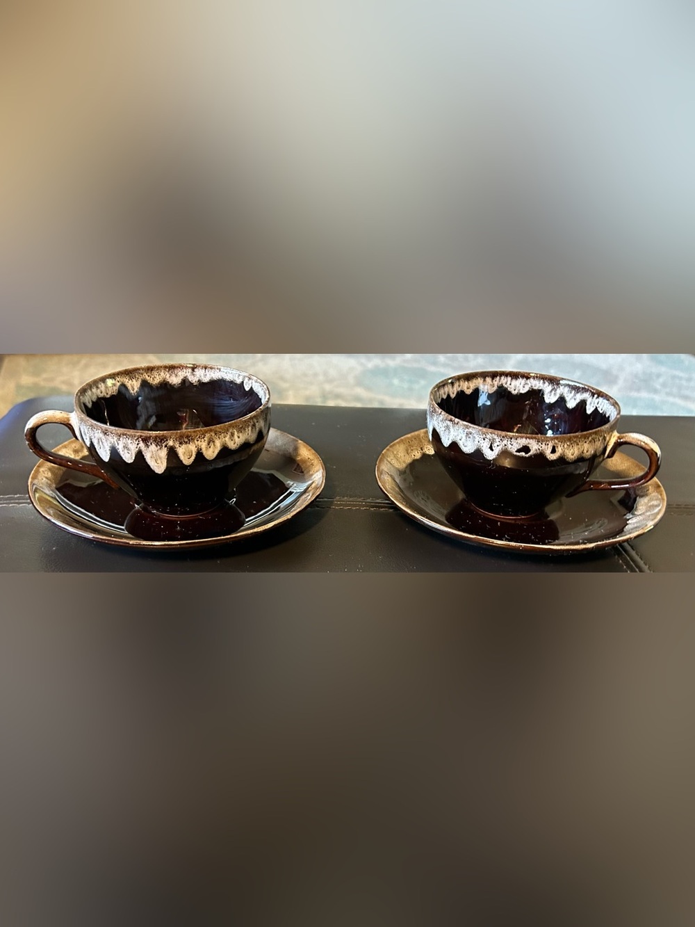 vintage Nasco Japan mid-century modern tea cup and saucer sets 
Dark Brown